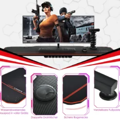 Gaming Tisch 3-fach höhenverstellbarer Computertisch Schreibtisch Schwarz