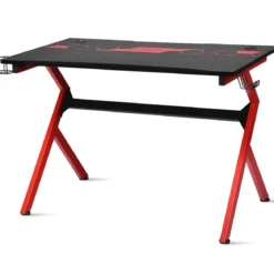 Gaming Tisch mit höhenverstellbare Fußpolster Schreibtisch mit Becherhalter Kopfhörerhaken