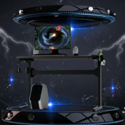 Gamingtisch mit Tassen- und Kopfhörerhalter Mauspad E-Sports Tisch Schwarz