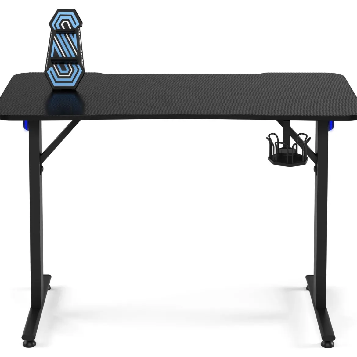 Gaming Tisch T-förmiger Computertisch LED mit Controller-Ständer und Getränkehalter Schwarz