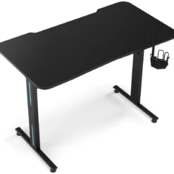 Gaming Tisch T-förmiger Computertisch LED mit Controller-Ständer und Getränkehalter Schwarz