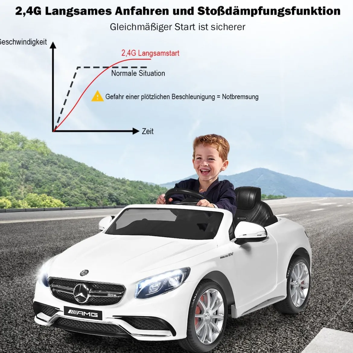 3 Gang Elektroauto 12V Kinderauto mit 2,4G-Fernbedienung mit Musik 120 x 70 x 52 cm Weiß