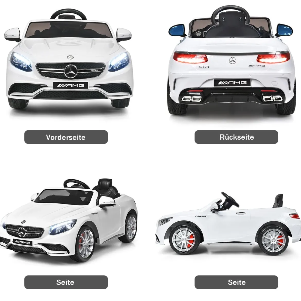 3 Gang Elektroauto 12V Kinderauto mit 2,4G-Fernbedienung mit Musik 120 x 70 x 52 cm Weiß