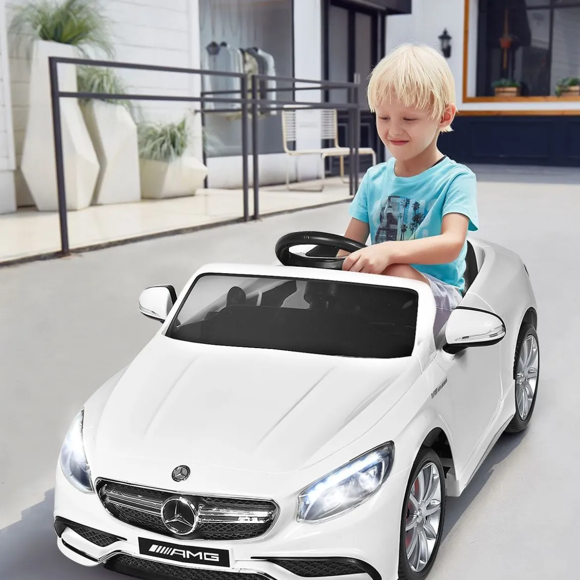 3 Gang Elektroauto 12V Kinderauto mit 2,4G-Fernbedienung mit Musik 120 x 70 x 52 cm Weiß
