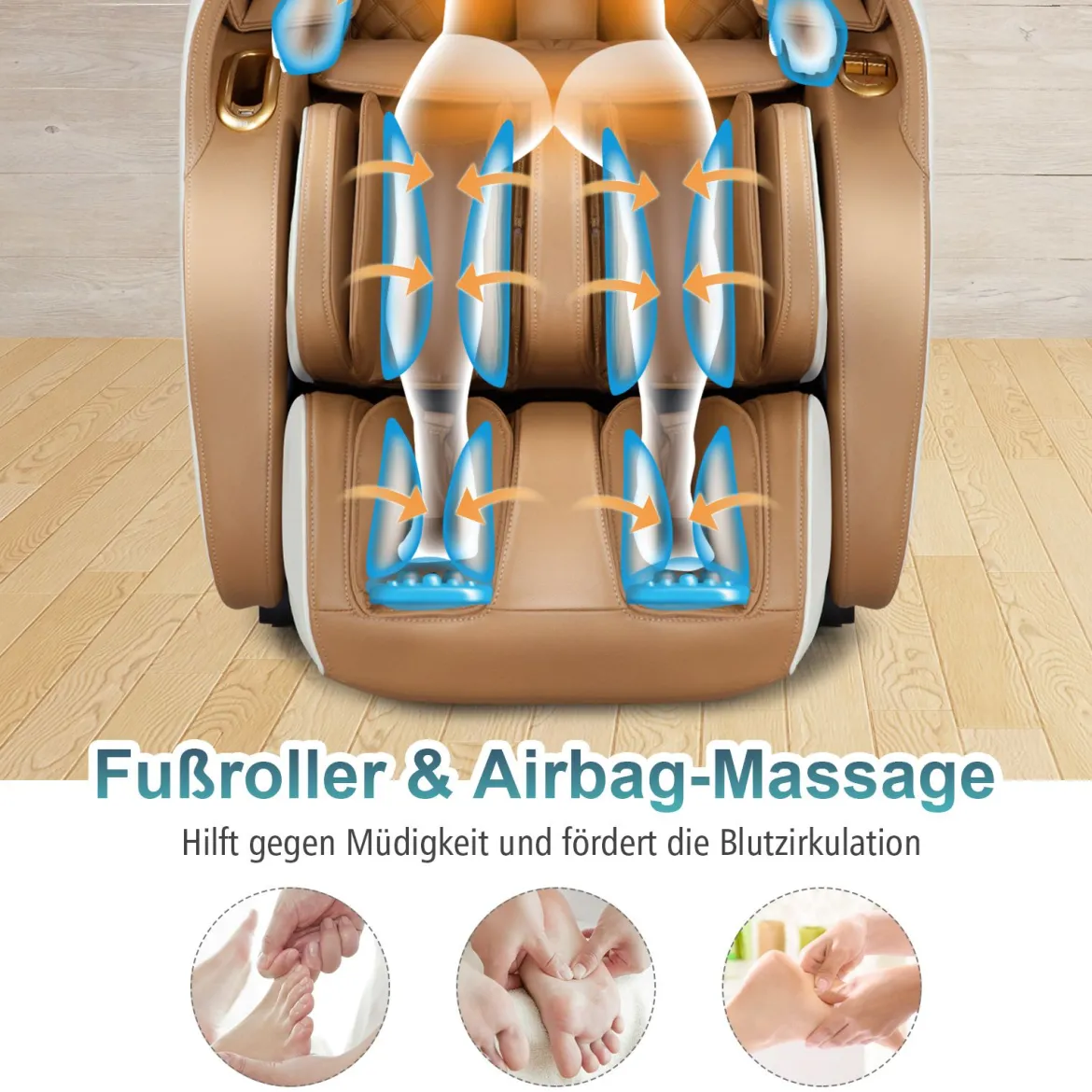 Ganzkörper Massagesessel Zero Gravity SL Track Massagestuhl mit Luftkompression & Heizung Hellbraun