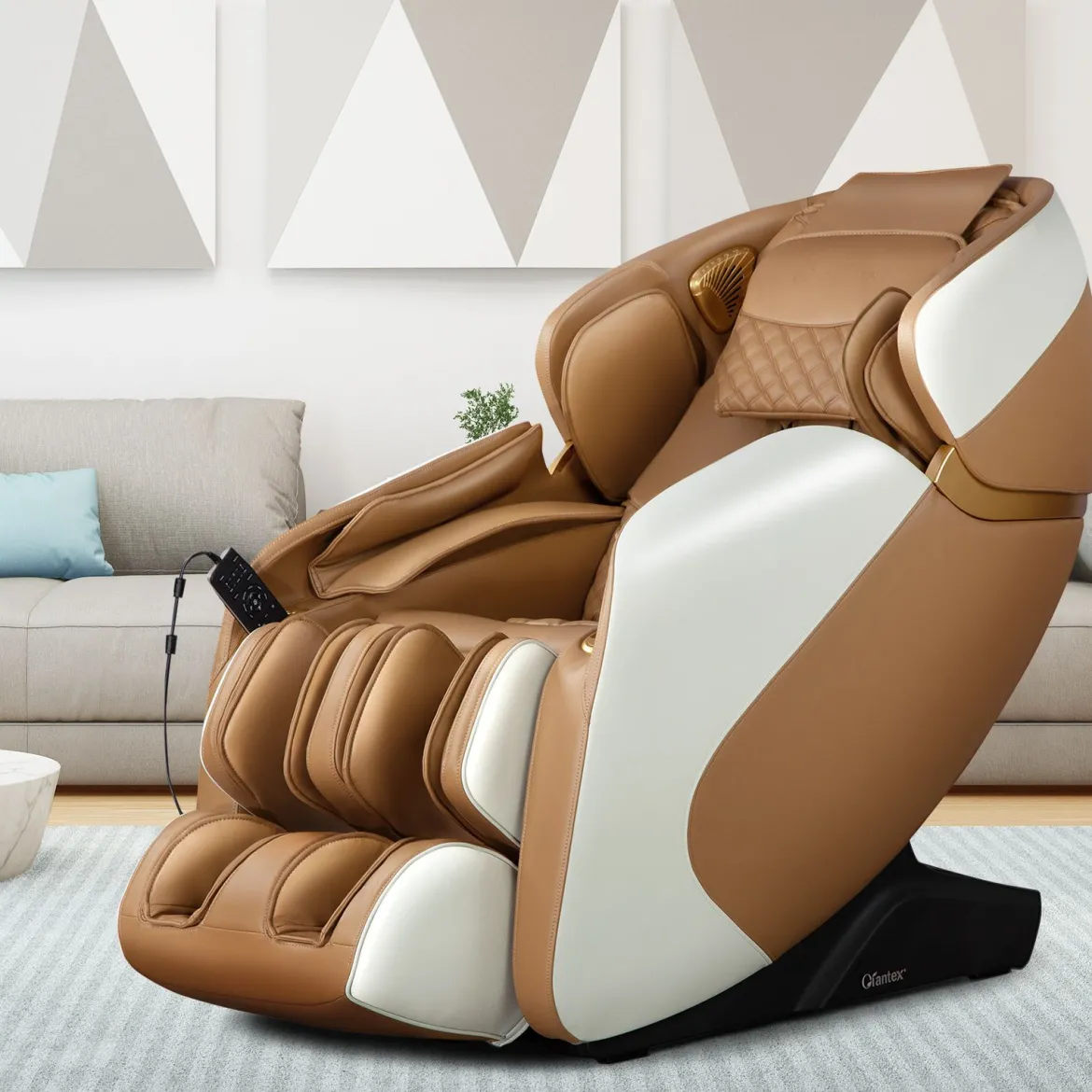 Ganzkörper Massagesessel Zero Gravity SL Track Massagestuhl mit Luftkompression & Heizung Hellbraun