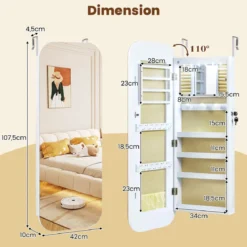 Ganzkörperspiegel mit Abschließbarem Schmuckschrank & 6 LED-Lichter Schmuckorganizer