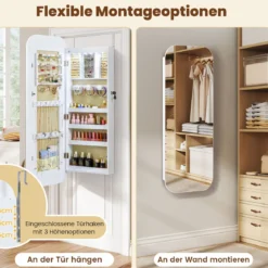 Ganzkörperspiegel mit Abschließbarem Schmuckschrank & 6 LED-Lichter Schmuckorganizer
