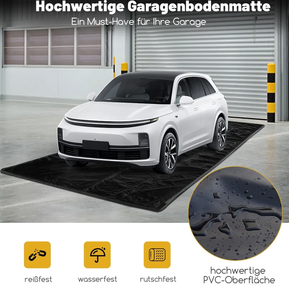 Garagenmatte Auto 550 x 240 cm Ölmatte Garage Ölauffangmatte rutschfest & wasserfest Schwarz