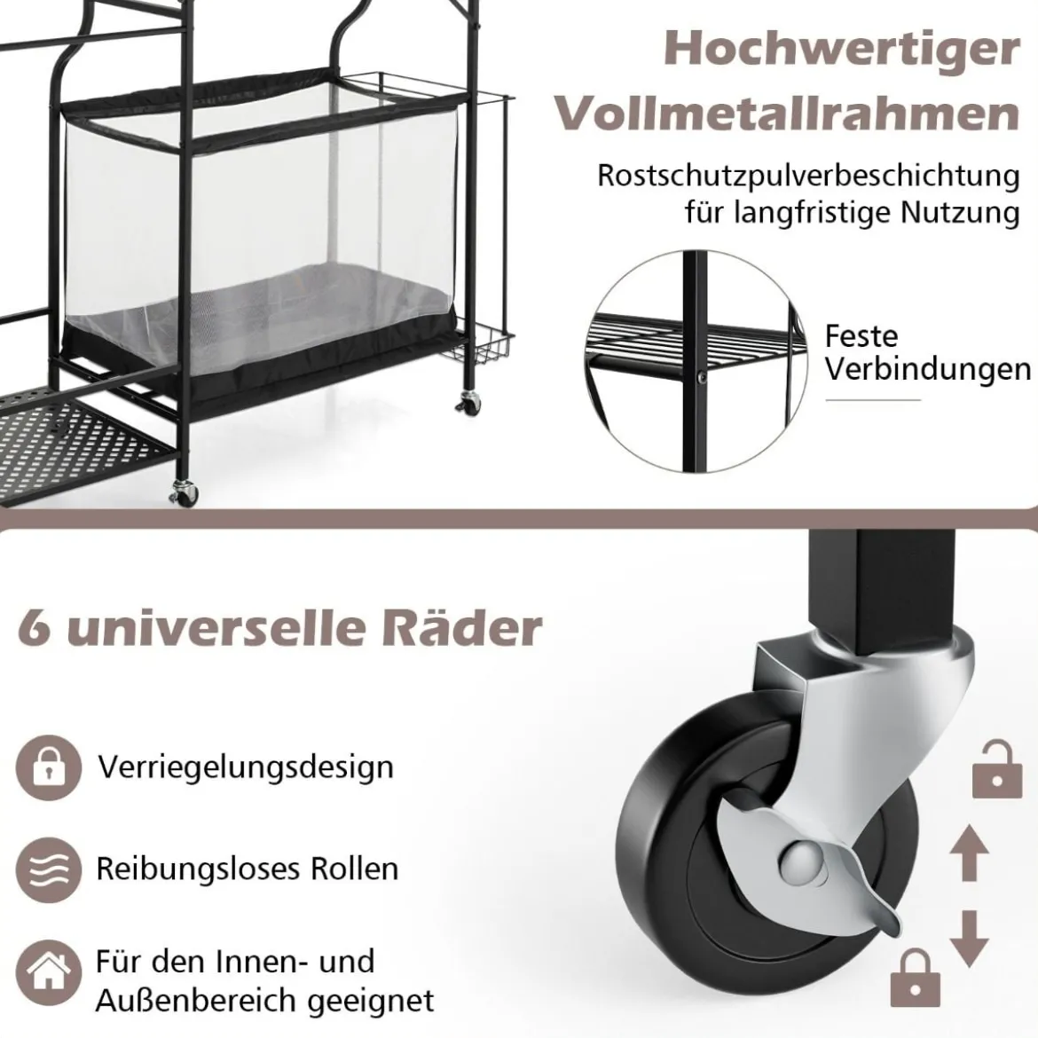 Garage Organizer Für Sportgeräte mit 5 Verstellbaren Regalen & Ballkorb & Seitlichen Haken Schwarz