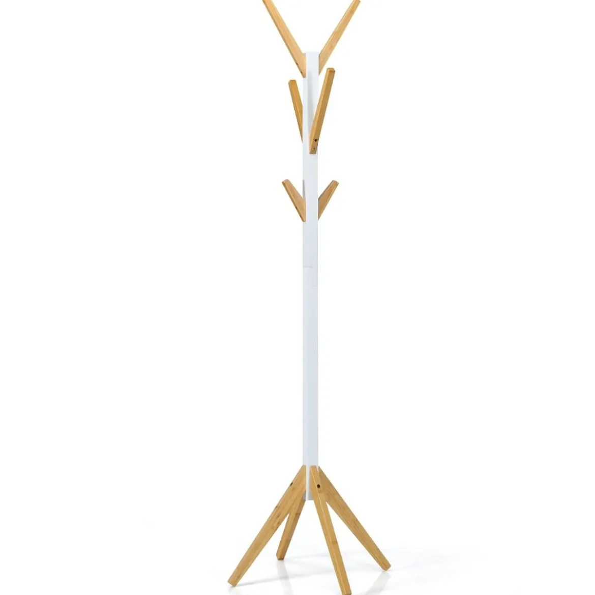 Garderobenständer aus Bambus mit 6 Haken Kleiderständer 55 x 55 x 179 cm Natur + Weiß