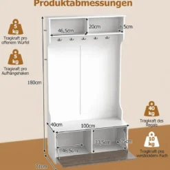 Garderobenständer Kleiderständer mit Offener Ablage Schuhregal 2 Fächern & 5 Haken Schwarz/Grau/Weiß