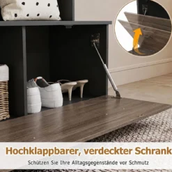 Garderobenständer Kleiderständer mit Offener Ablage Schuhregal 2 Fächern & 5 Haken Schwarz/Grau/Weiß