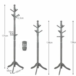 Garderobenständer mit 9 Haken freistehender Kleiderständer mit verstellbarer höhen 175 cm Grau