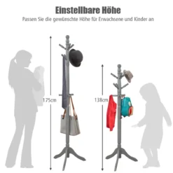 Garderobenständer mit 9 Haken freistehender Kleiderständer mit verstellbarer höhen 175 cm Grau