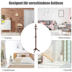 Garderobenständer mit 9 Haken freistehender Kleiderständer mit verstellbarer höhen 175 cm Braun