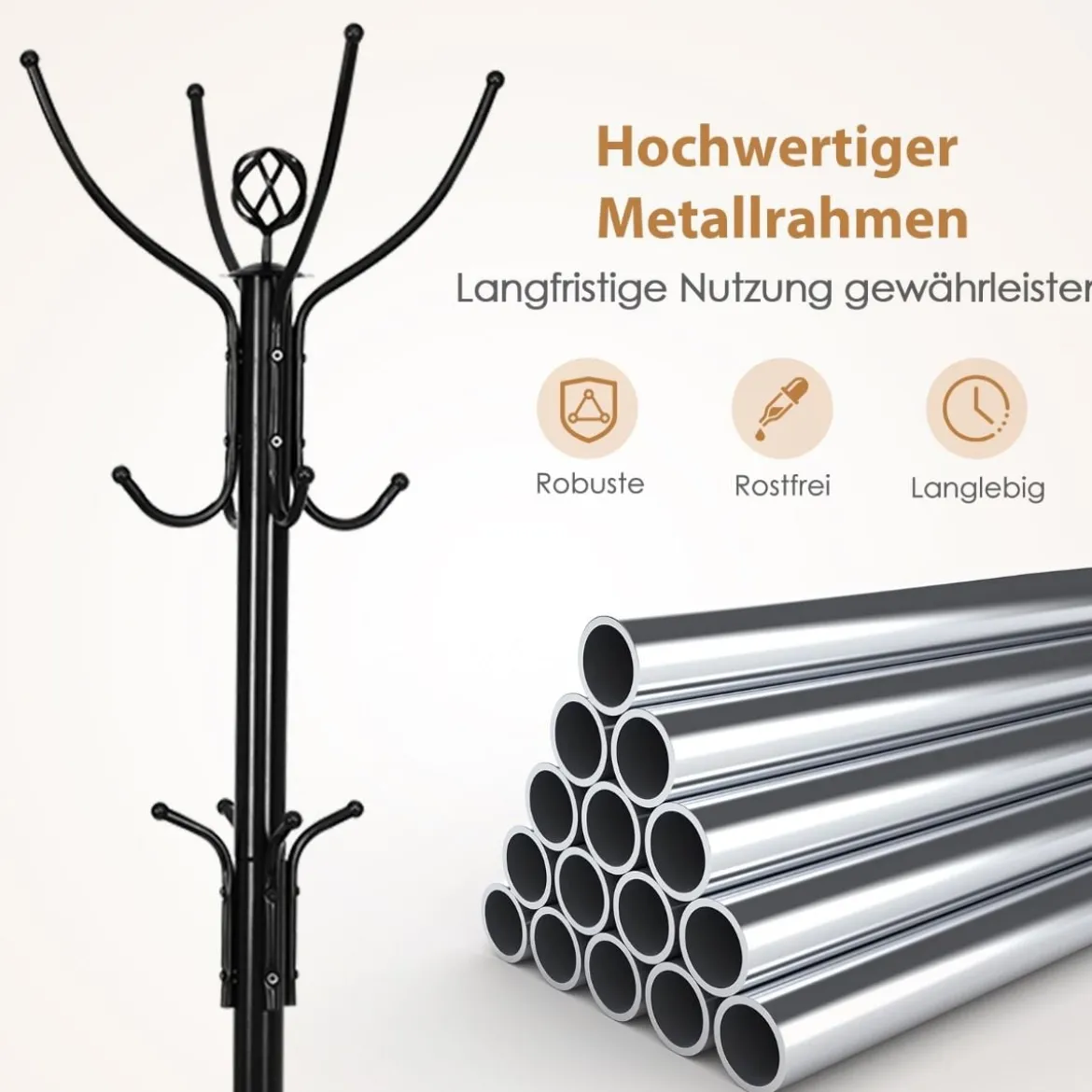 Garderobenständer mit 12 Haken Jackenständer aus Metall Kleiderständer in Baumform Schwarz