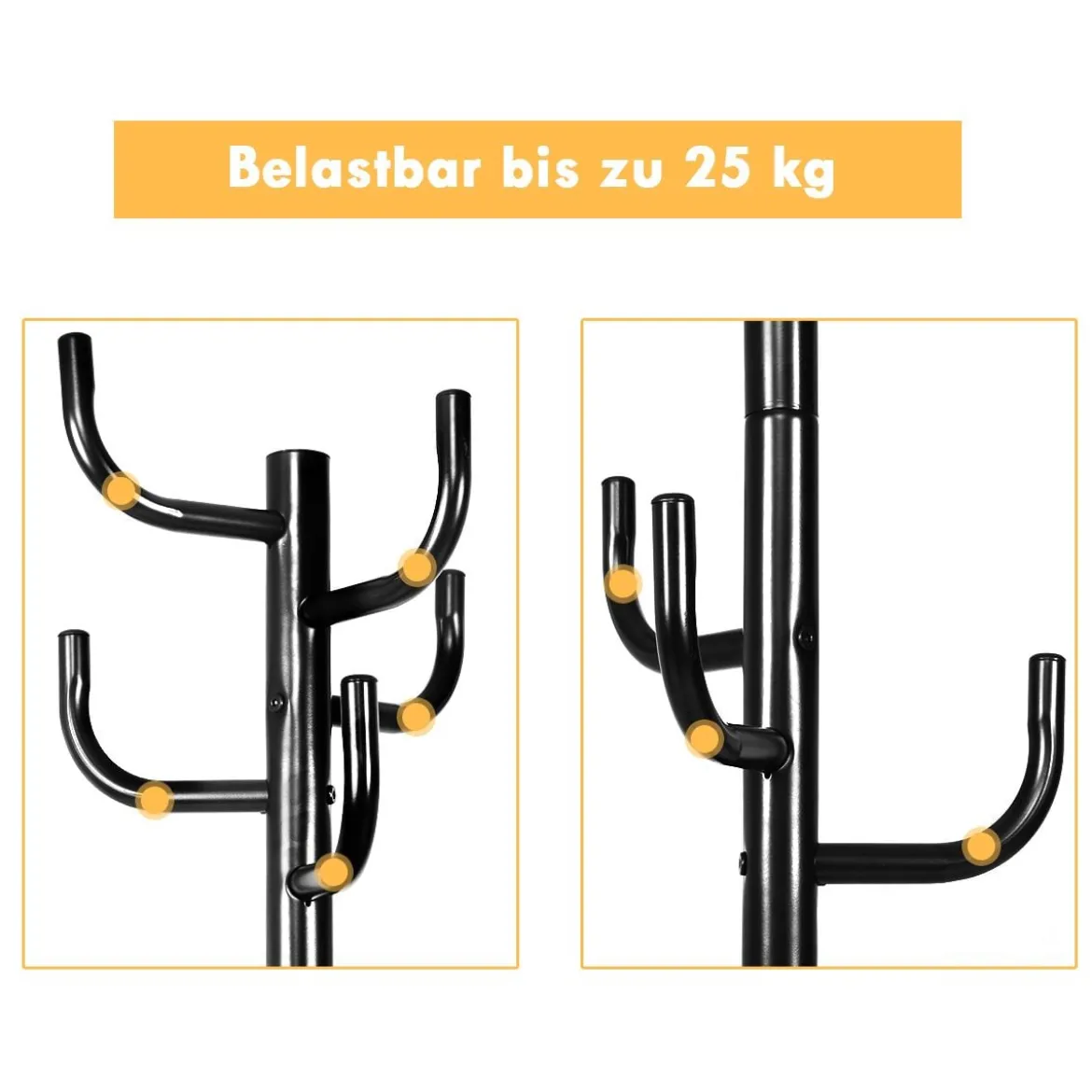 Garderobenständer mit 8 Haken Jackenständer aus Metall Schwarz 38 x 175 cm