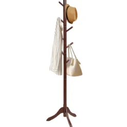 Garderobenständer mit 8 Haken Kleiderständer aus Holz höhenverstellbar 175 cm Braun