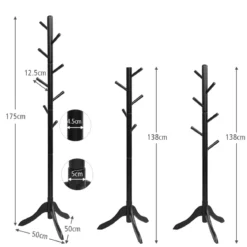 Garderobenständer mit 8 Haken Kleiderständer aus Holz höhenverstellbar 175 cm Schwarz