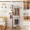 Garderobenständer mit 2 Kleiderstangen Standgarderobe aus Metall mit 4 Haken & Schuhablage