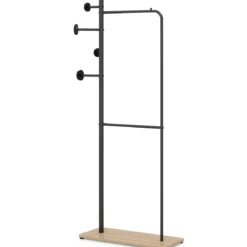 Garderobenständer mit 2 Kleiderstangen Standgarderobe aus Metall mit 4 Haken & Schuhablage