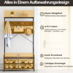 Garderobenständer mit Schuhablage Schuhregal mit Garderobe Kleiderständer mit Sitzbank