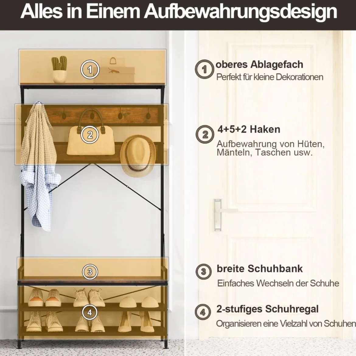 Garderobenständer mit Schuhablage Schuhregal mit Garderobe Kleiderständer mit Sitzbank