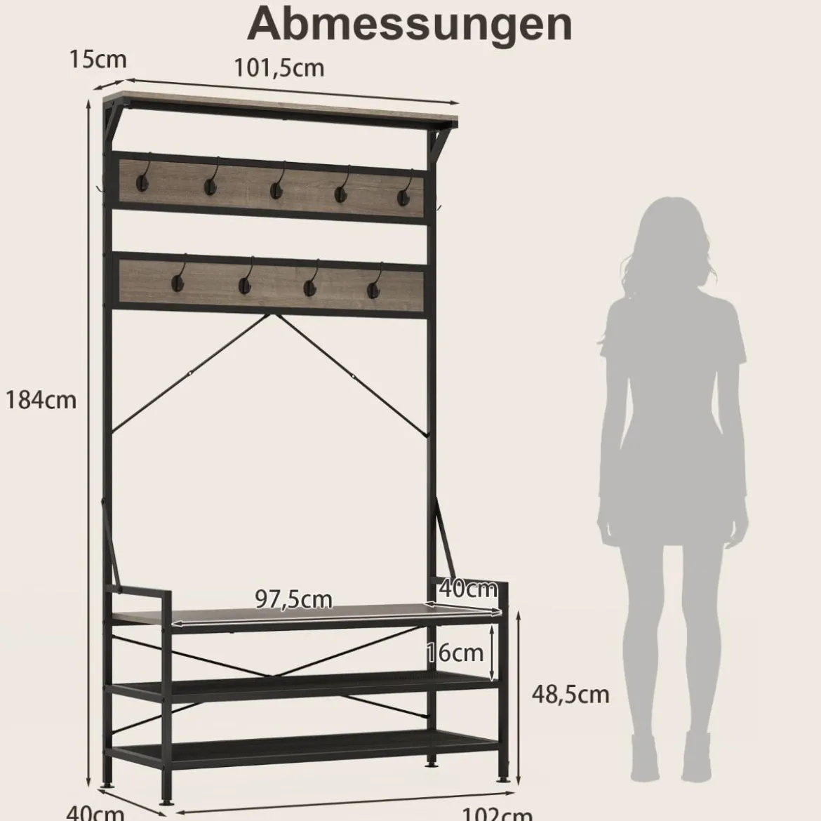 Garderobenständer mit Schuhablage Schuhregal mit Garderobe Kleiderständer mit Sitzbank