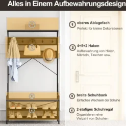 Garderobenständer mit Schuhablage Schuhregal mit Garderobe Kleiderständer mit Sitzbank