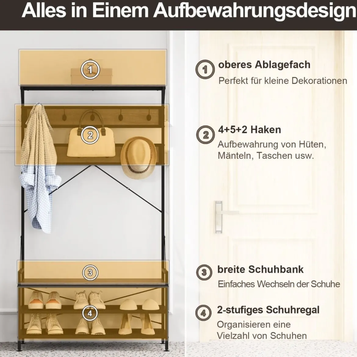 Garderobenständer mit Schuhablage Schuhregal mit Garderobe Kleiderständer mit Sitzbank