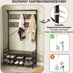 Garderobenständer mit Schuhablage Schuhregal mit Garderobe Kleiderständer mit Sitzbank