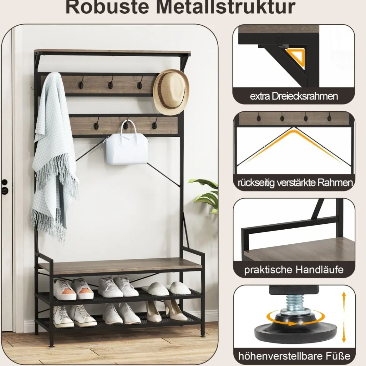 Garderobenständer mit Schuhablage Schuhregal mit Garderobe Kleiderständer mit Sitzbank
