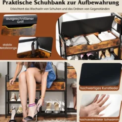 Garderobenständer mit Schuhbank & 12 Haken & Schublade & Ablage Garderobe Eingangsbank