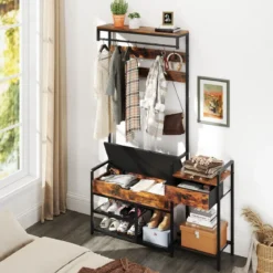 Garderobenständer mit Schuhbank & 12 Haken & Schublade & Ablage Garderobe Eingangsbank