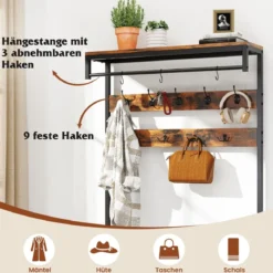 Garderobenständer mit Schuhbank & 12 Haken & Schublade & Ablage Garderobe Eingangsbank