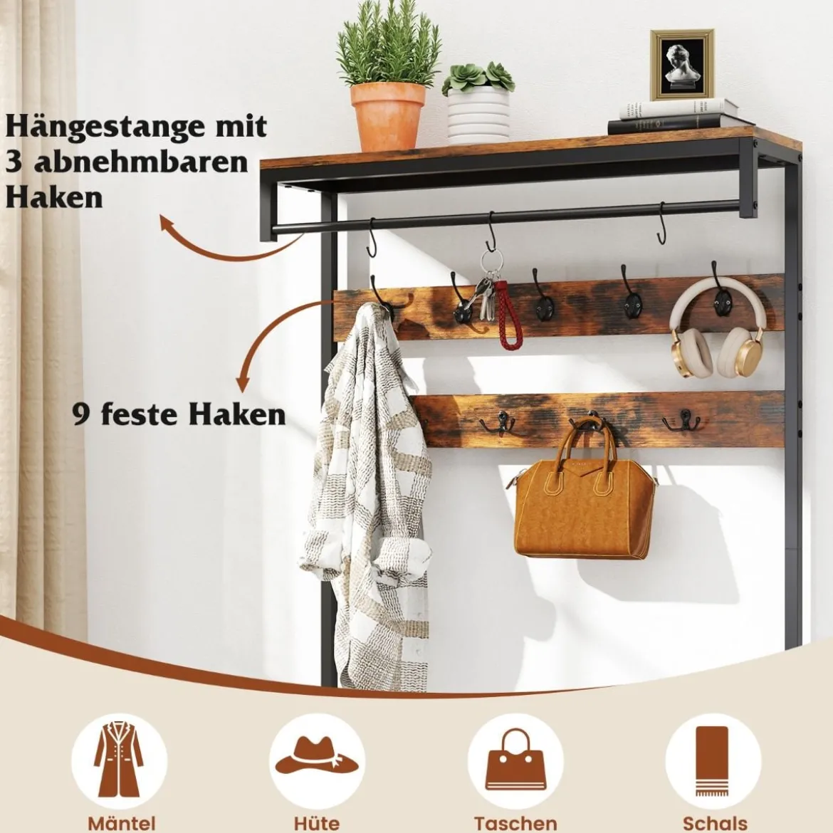 Garderobenständer mit Schuhbank & 12 Haken & Schublade & Ablage Garderobe Eingangsbank