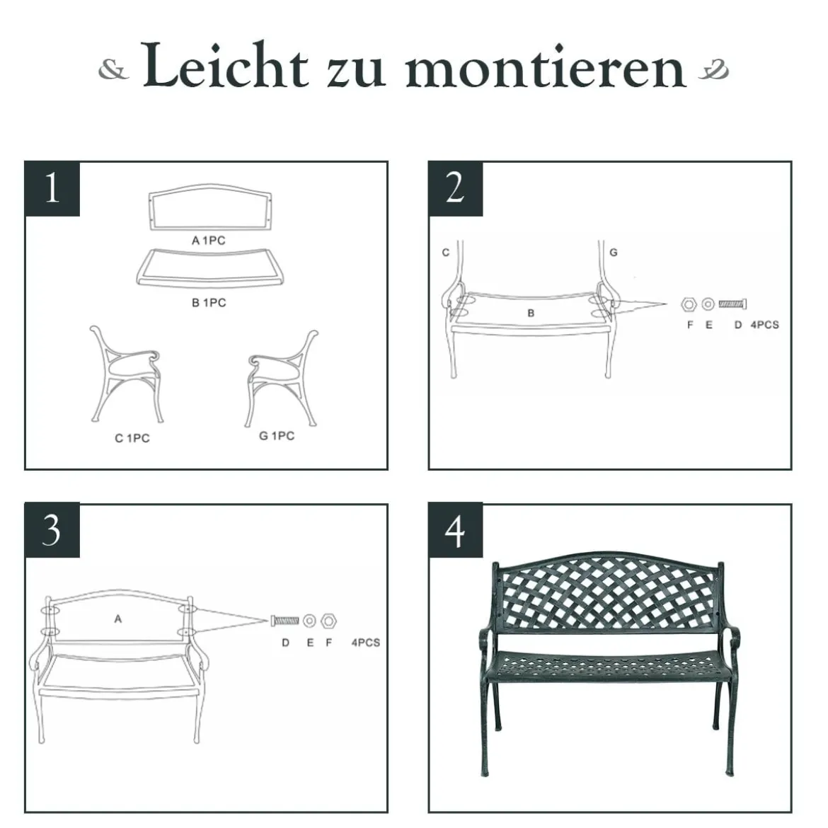 Gartenbank Aluminium-Sitzbank mit Armlehnen Sitzbank 103 x 55 x 82 cm Antikes Grün