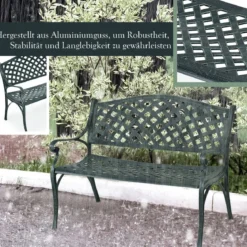Gartenbank Aluminium-Sitzbank mit Armlehnen Sitzbank 103 x 55 x 82 cm Antikes Grün