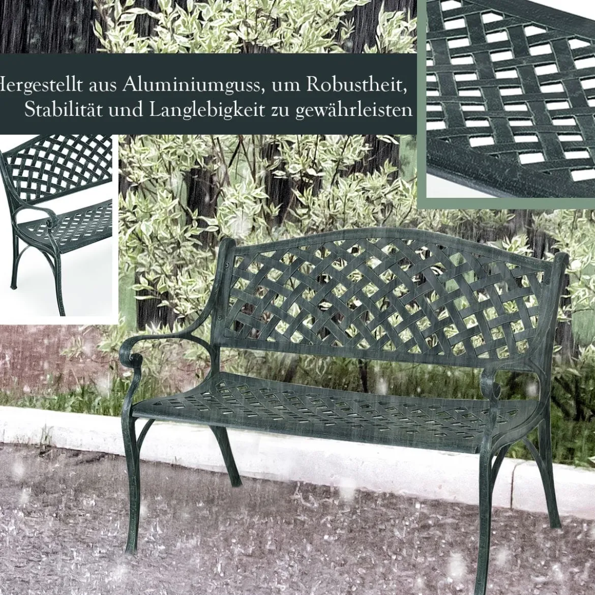 Gartenbank Aluminium-Sitzbank mit Armlehnen Sitzbank 103 x 55 x 82 cm Antikes Grün