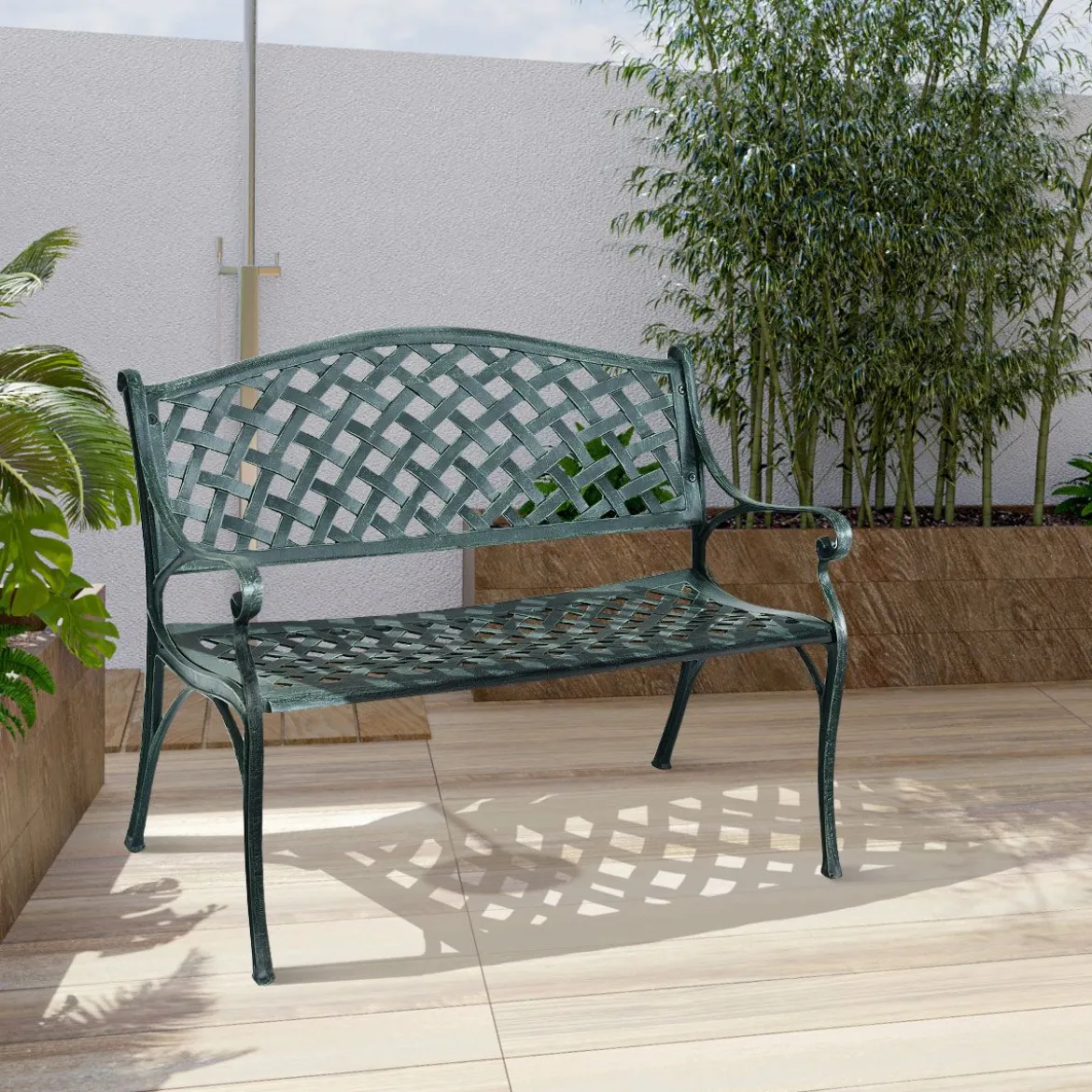 Gartenbank Aluminium-Sitzbank mit Armlehnen Sitzbank 103 x 55 x 82 cm Antikes Grün