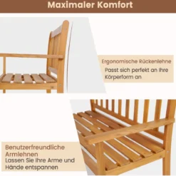 Gartenbank aus Akazienholz bis 360kg Belastbar Massive Holzbank 2 Sitzer Terrassenbank