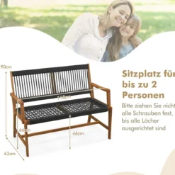 Gartenbank aus Akazienholz mit Rückenlehne und Armlehnen belastbar bis 320kg