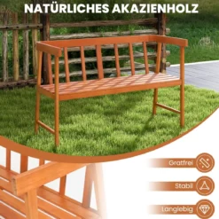 Gartenbank aus Akazienholz Sitzbank bis 360kg belastbar 2 Sitzer Holzbank 110x46x72cm