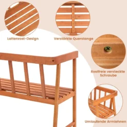 Gartenbank aus Akazienholz Sitzbank bis 360kg belastbar 2 Sitzer Holzbank 110x46x72cm