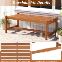 Gartenbank aus Holz Outdoor Holzbank mit Teaköl-Finish und Geschwungener Sitzfläche 2-Personen Terrassenbank