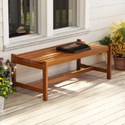 Gartenbank aus Holz Outdoor Holzbank mit Teaköl-Finish und Geschwungener Sitzfläche 2-Personen Terrassenbank