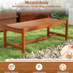 Gartenbank aus Holz Outdoor Holzbank mit Teaköl-Finish und Geschwungener Sitzfläche 2-Personen Terrassenbank