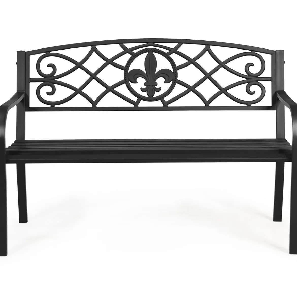 Gartenbank aus Stahl klassische Gartenbank Sitzbank Terrassenbank 128 x 60 x 89 cm Schwarz