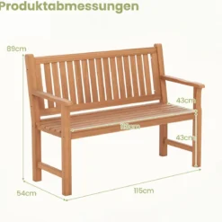 Gartenbank aus Tannenholz 2-Sitzer Sitzbank mit Ergonomischer Rückenlehne bis 300 kg Belastbar 115 x 53,5 x 89 cm